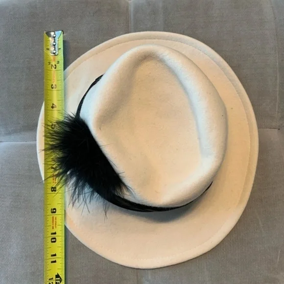 Vintage Betmar Wool Fedora Hat with Bow Feather Cream Off White Black